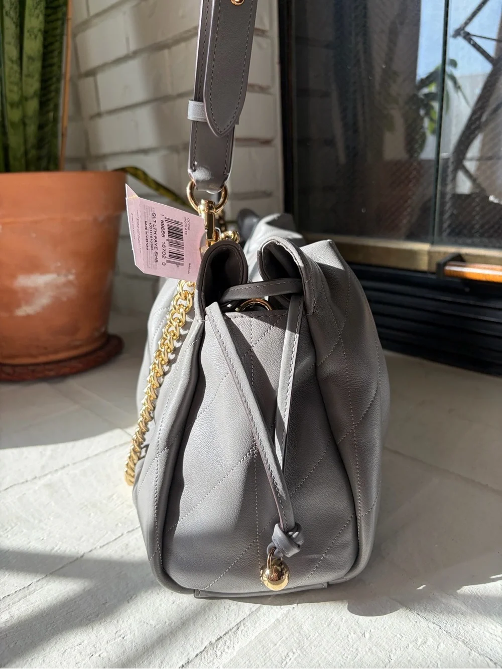 Coach Quilted Ruched Shoulder Bag in Gray with Gold Hardware - Coach